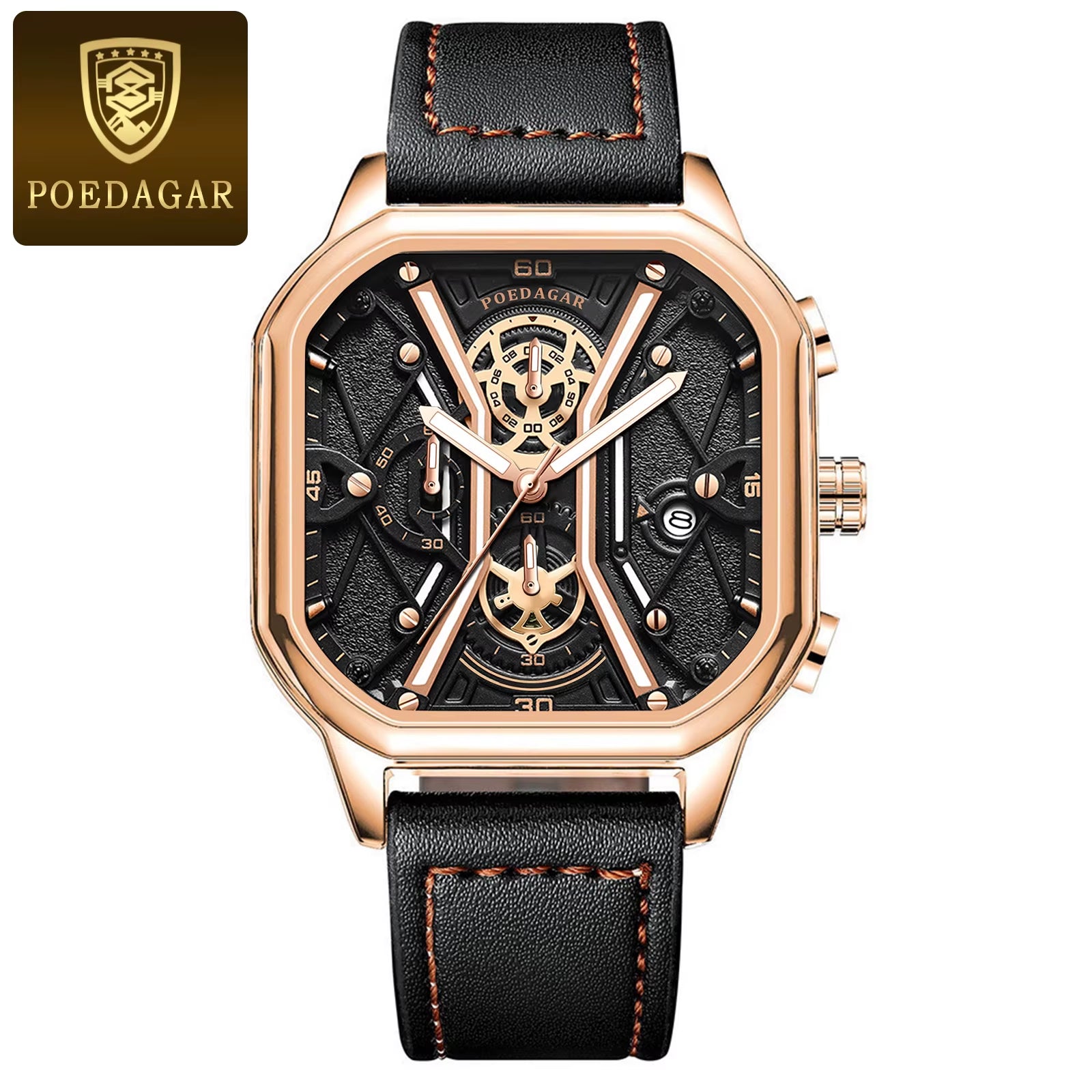 Fashion Men Wristwatches Luxury Chronograph Luminous Waterproof Date Man Watch Square Dial Leather Quartz Men'S Watches