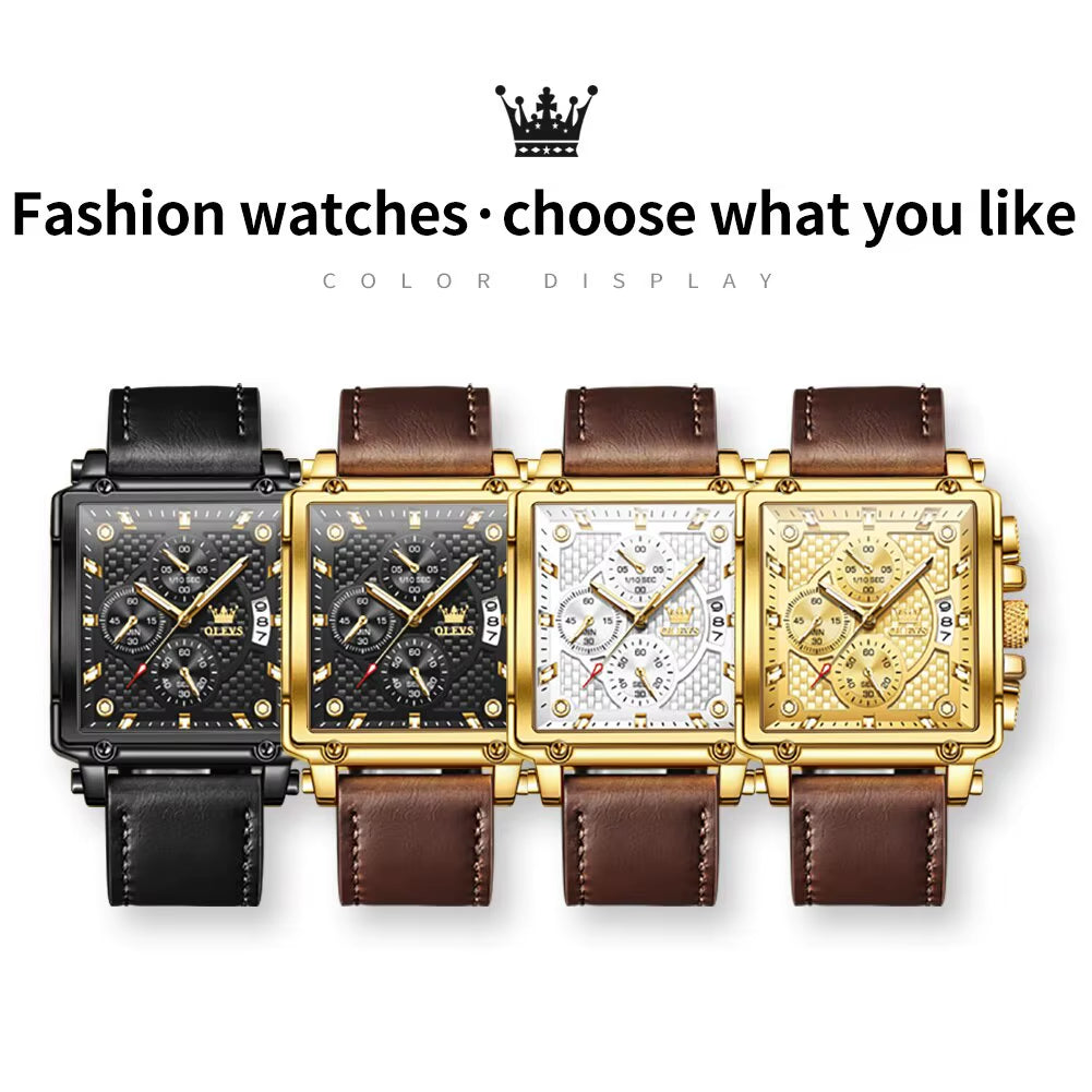 Top Brand Men'S Watches Luxury Square Quartz Wrist Watch Original Waterproof Luminous Chronograph Watch for Men Relogio