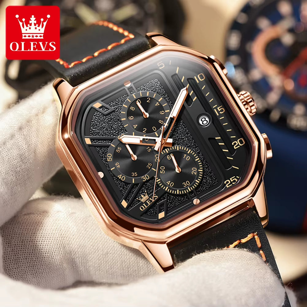 9950 Trend Brand Original Men'S Watches Square Waterproof Chronograph Quartz Watch Luminous Leather Strap Male Wristwatch