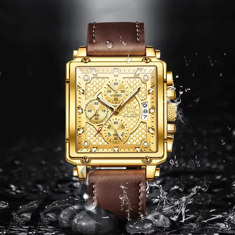 Top Brand Men'S Watches Luxury Square Quartz Wrist Watch Original Waterproof Luminous Chronograph Watch for Men Relogio