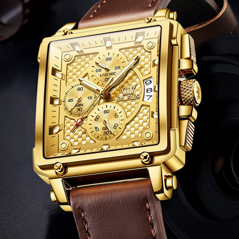 Top Brand Men'S Watches Luxury Square Quartz Wrist Watch Original Waterproof Luminous Chronograph Watch for Men Relogio