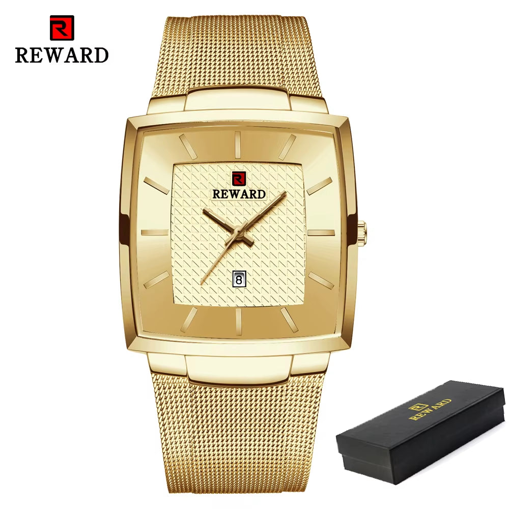 Fashion Watches Men Top Luxury Brand Square Blue Men'S Wristwatch Stainless Steel Waterproof Quartz Clock Male