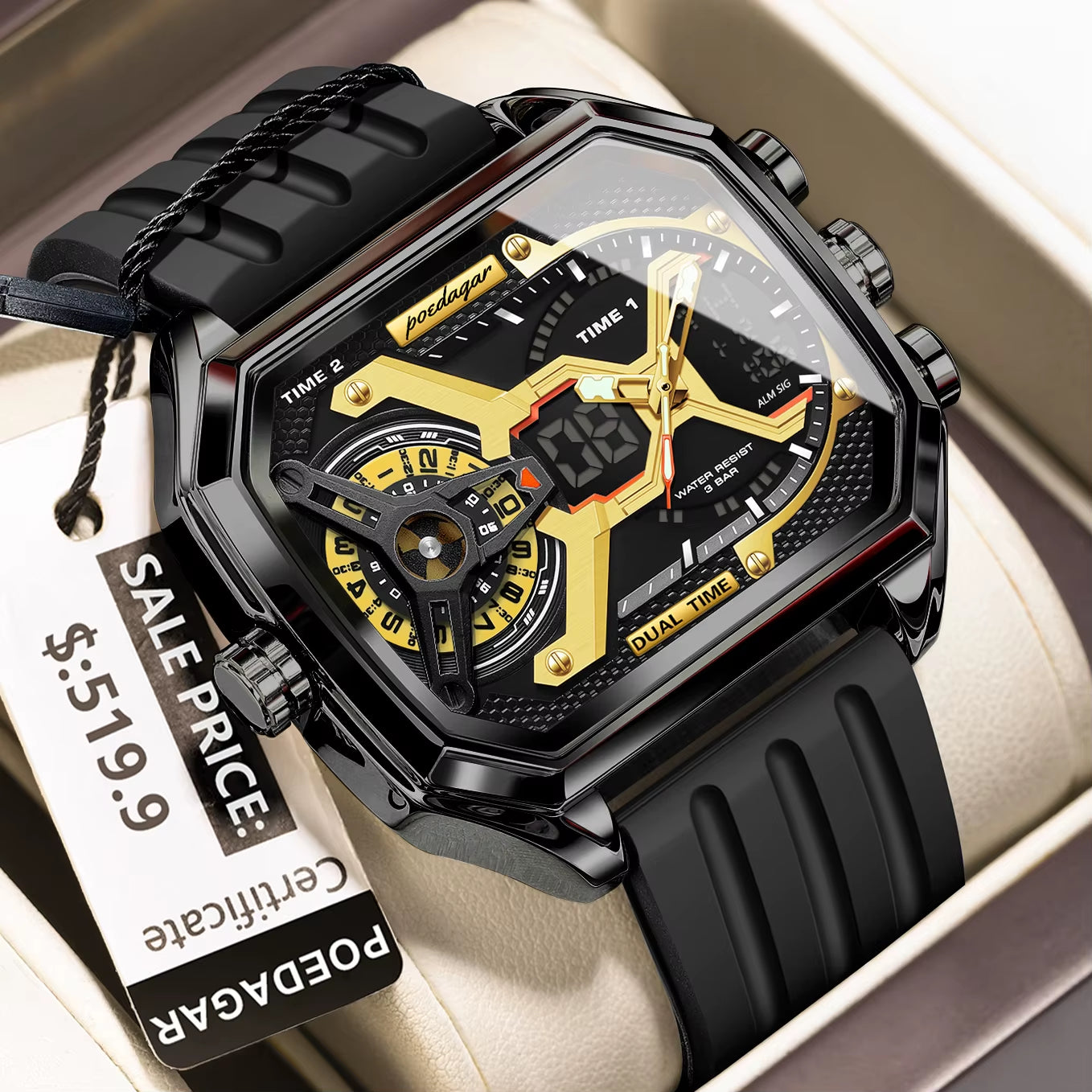 Top Luxury Men Clock Date Week Luminous LED Man Watch Silicone Strap Electronic Dual Time Fashion Men'S Quartz Watches