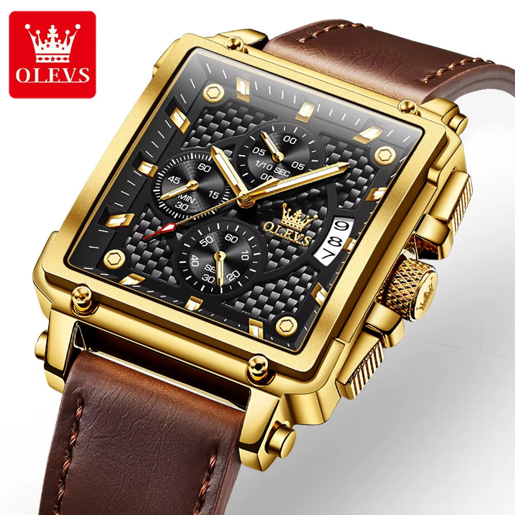 Top Brand Men'S Watches Luxury Square Quartz Wrist Watch Original Waterproof Luminous Chronograph Watch for Men Relogio