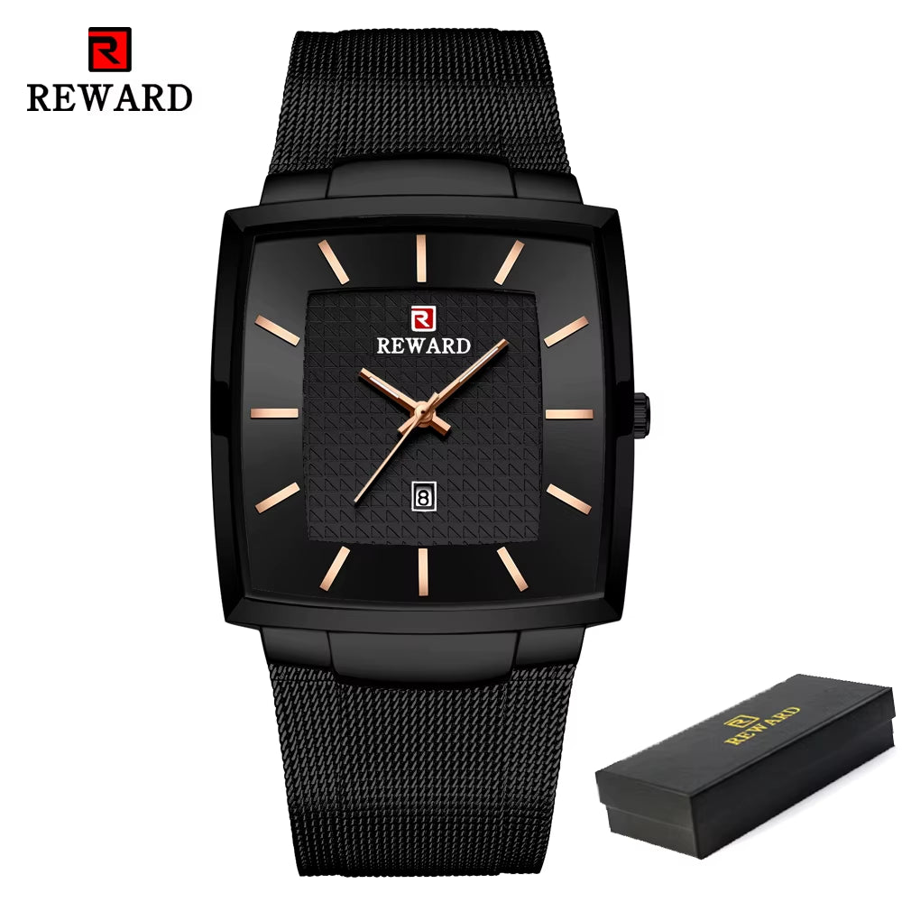 Fashion Watches Men Top Luxury Brand Square Blue Men'S Wristwatch Stainless Steel Waterproof Quartz Clock Male