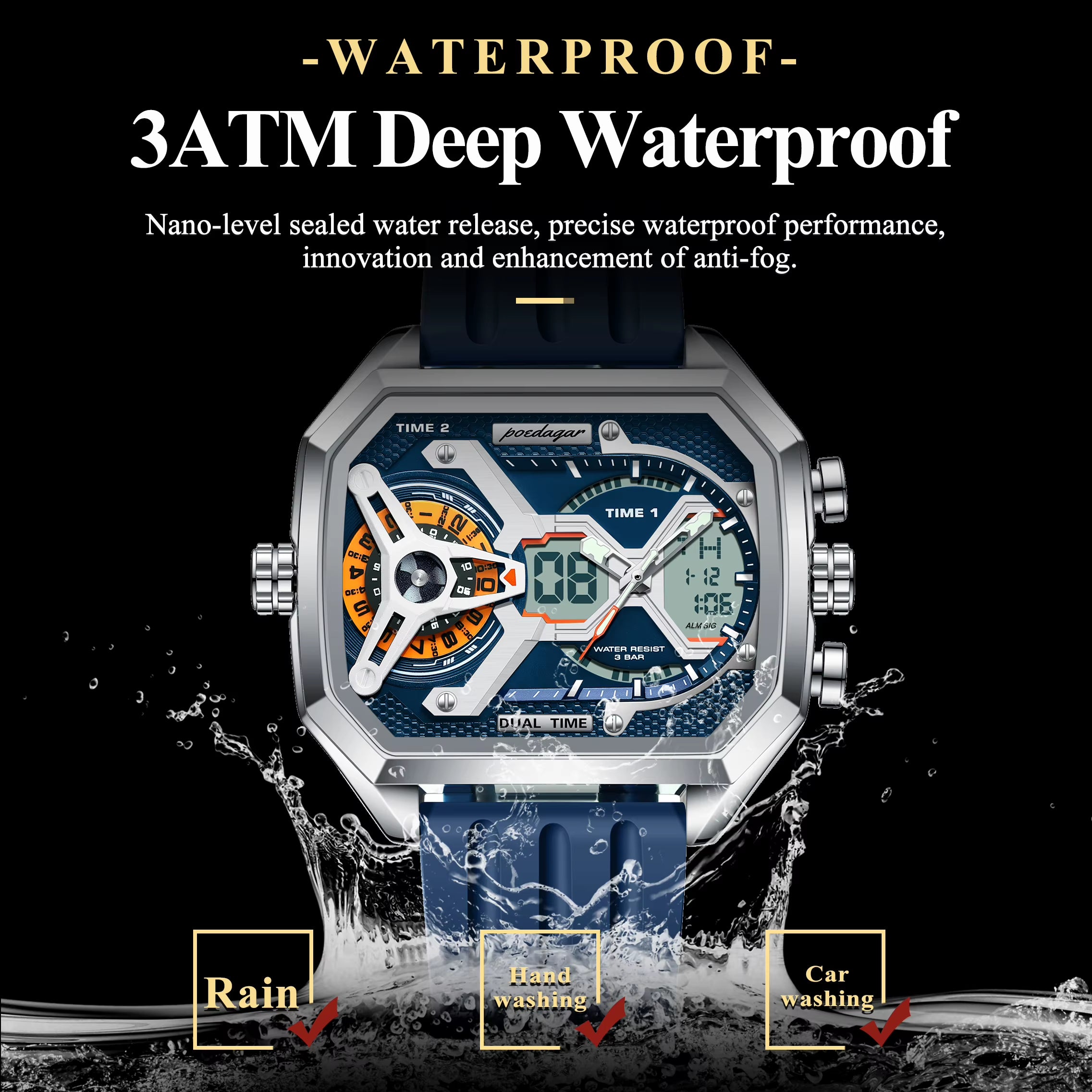 Top Luxury Men Clock Date Week Luminous LED Man Watch Silicone Strap Electronic Dual Time Fashion Men'S Quartz Watches