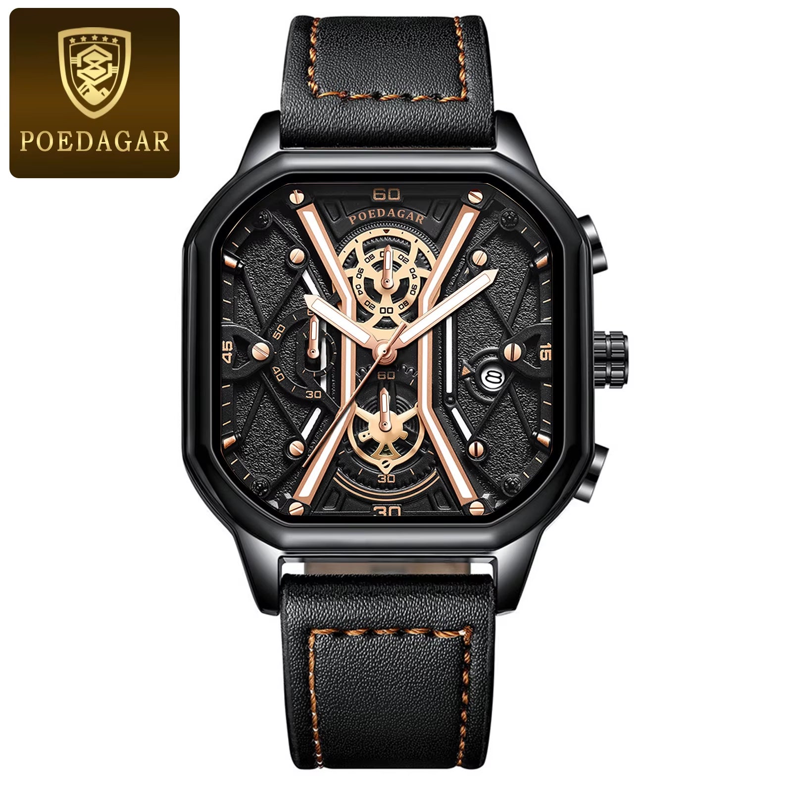 Fashion Men Wristwatches Luxury Chronograph Luminous Waterproof Date Man Watch Square Dial Leather Quartz Men'S Watches