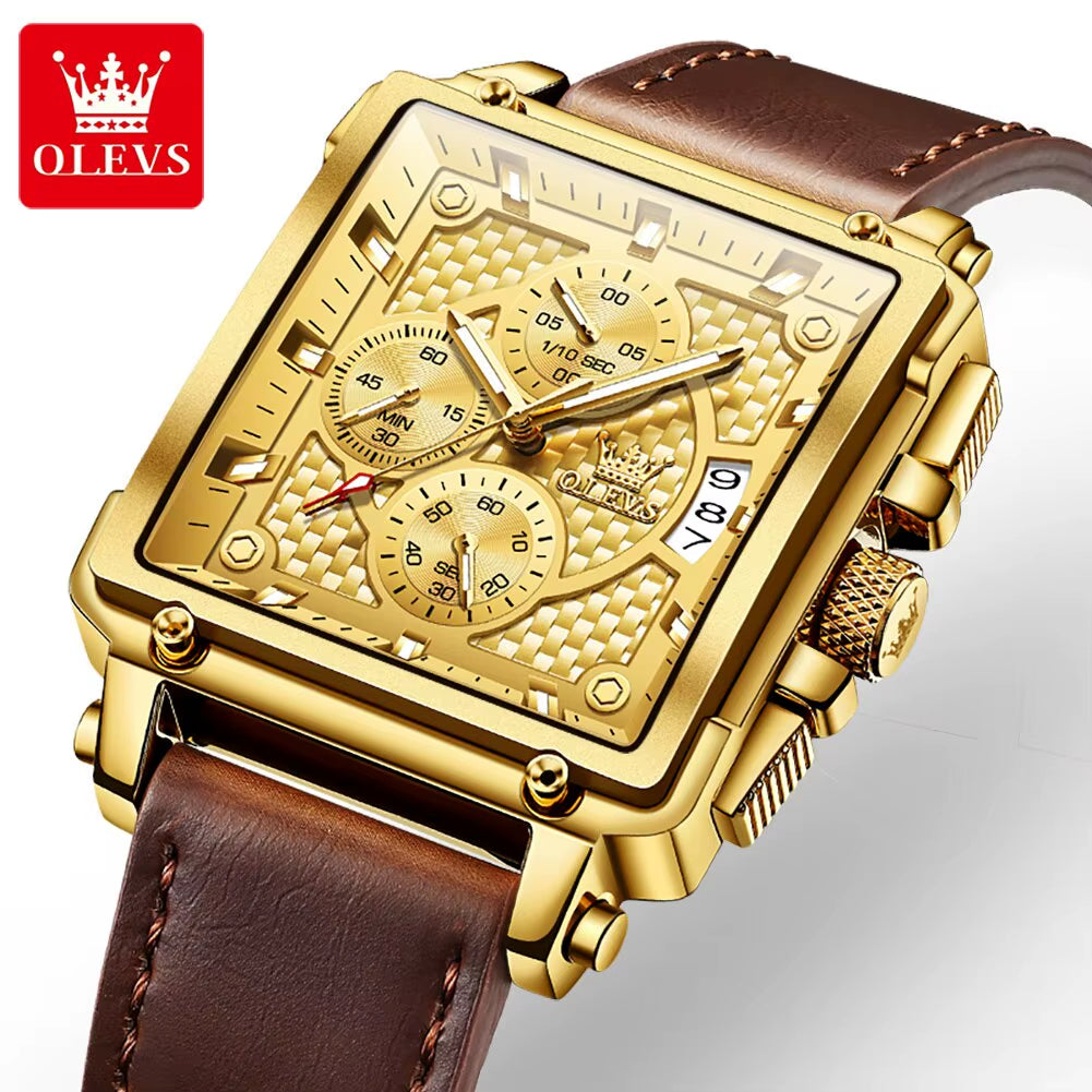 Top Brand Men'S Watches Luxury Square Quartz Wrist Watch Original Waterproof Luminous Chronograph Watch for Men Relogio