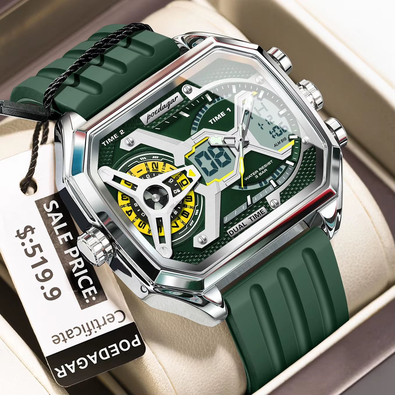 Top Luxury Men Clock Date Week Luminous LED Man Watch Silicone Strap Electronic Dual Time Fashion Men'S Quartz Watches