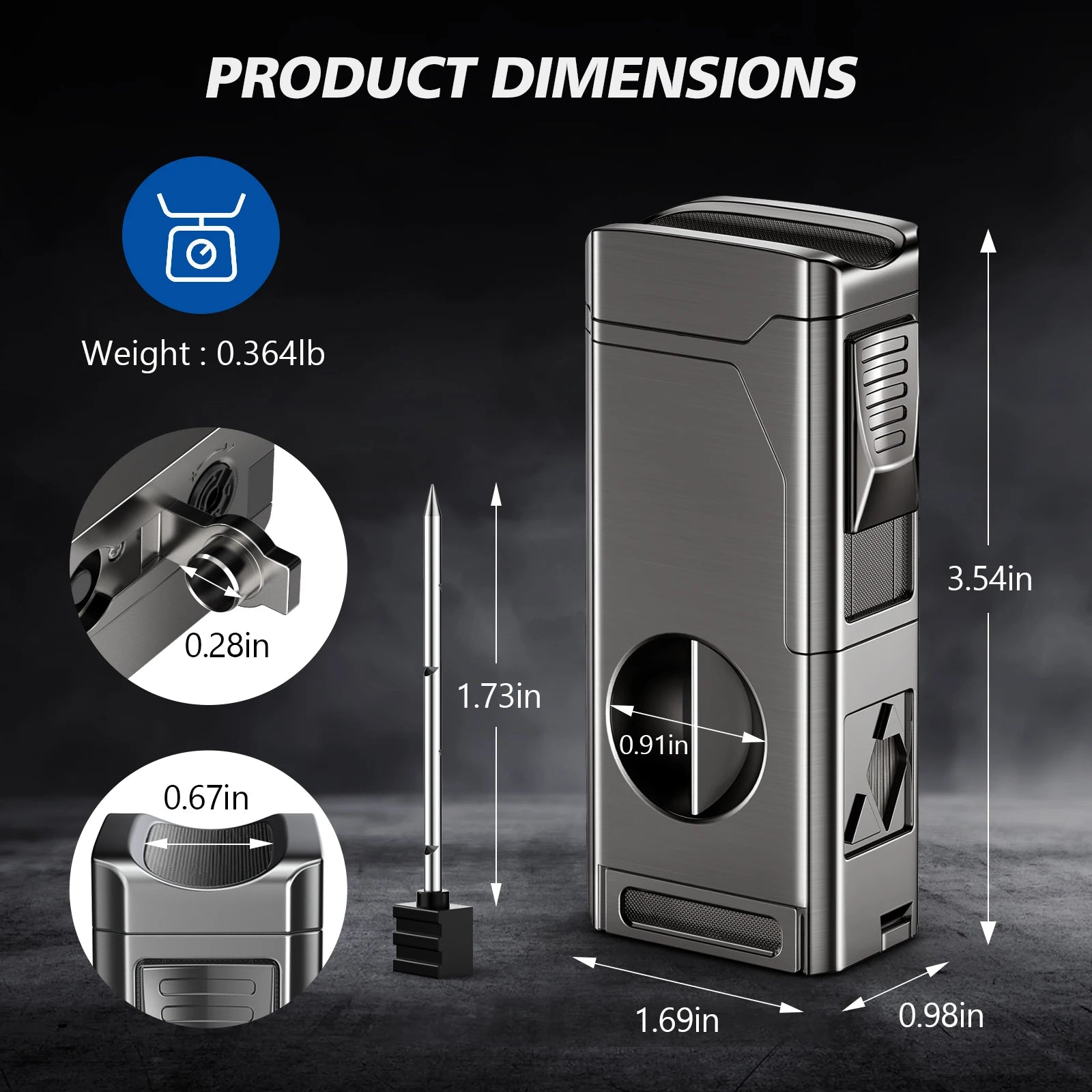 Premium 4 Jet Flame Cigar Lighter with Integrated Cigar Cutter and Windproof Refillable Butane for Enhanced Smoking Experience