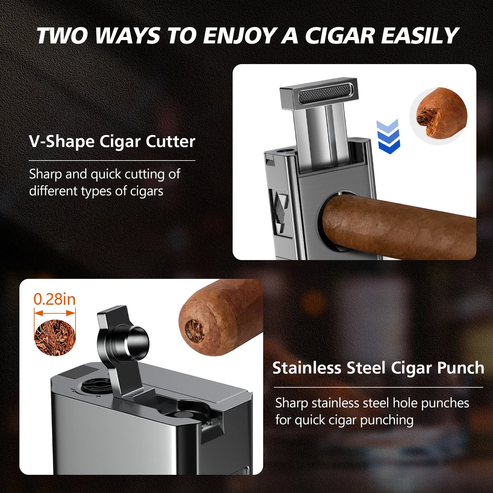 Premium 4 Jet Flame Cigar Lighter with Integrated Cigar Cutter and Windproof Refillable Butane for Enhanced Smoking Experience