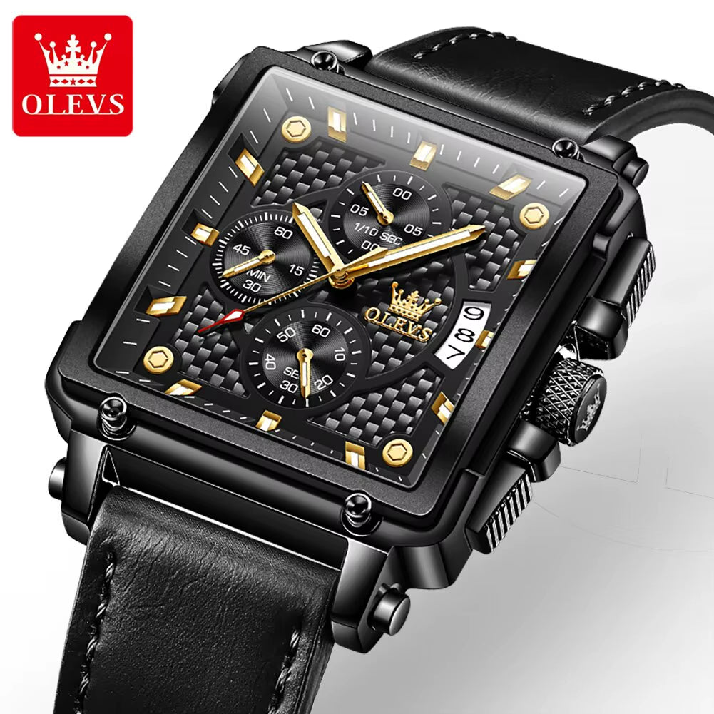 Top Brand Men'S Watches Luxury Square Quartz Wrist Watch Original Waterproof Luminous Chronograph Watch for Men Relogio