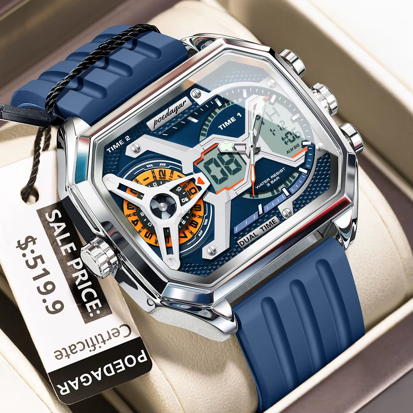 Top Luxury Men Clock Date Week Luminous LED Man Watch Silicone Strap Electronic Dual Time Fashion Men'S Quartz Watches