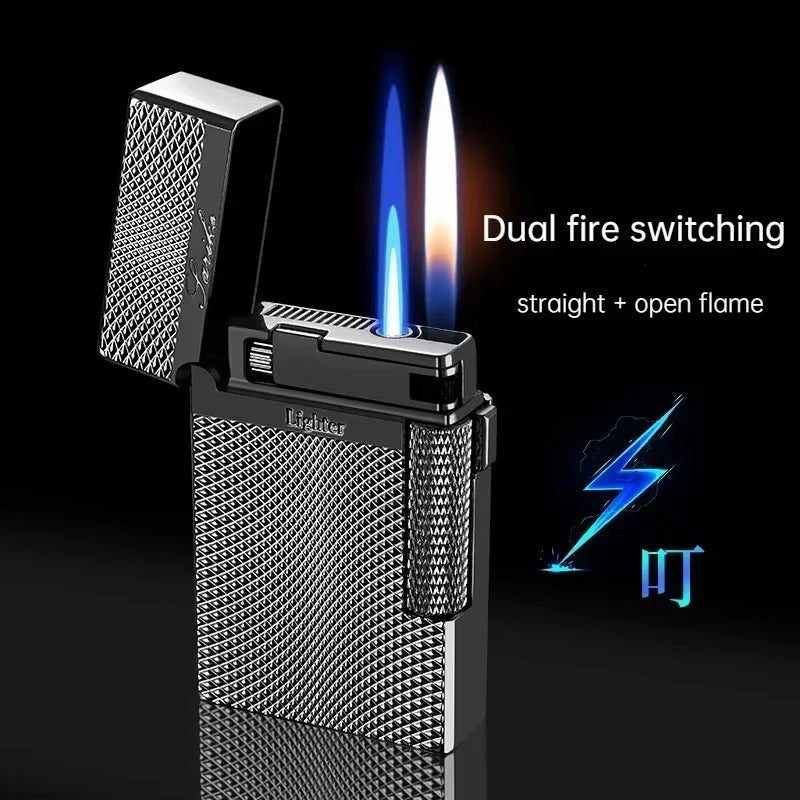 Premium Metal Double Flame Butane Lighter - Windproof Torch for Men, Perfect Smoking Accessory & Gift Idea