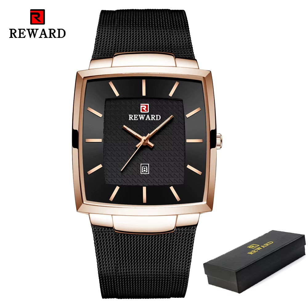 Fashion Watches Men Top Luxury Brand Square Blue Men'S Wristwatch Stainless Steel Waterproof Quartz Clock Male