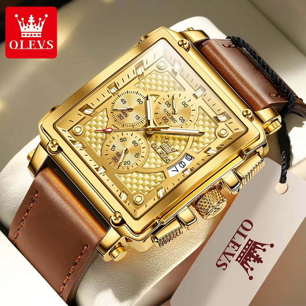 Top Brand Men'S Watches Luxury Square Quartz Wrist Watch Original Waterproof Luminous Chronograph Watch for Men Relogio