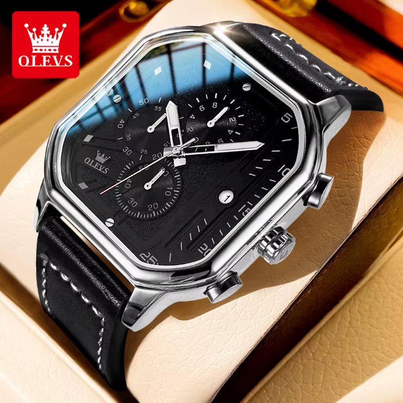 9950 Trend Brand Original Men'S Watches Square Waterproof Chronograph Quartz Watch Luminous Leather Strap Male Wristwatch