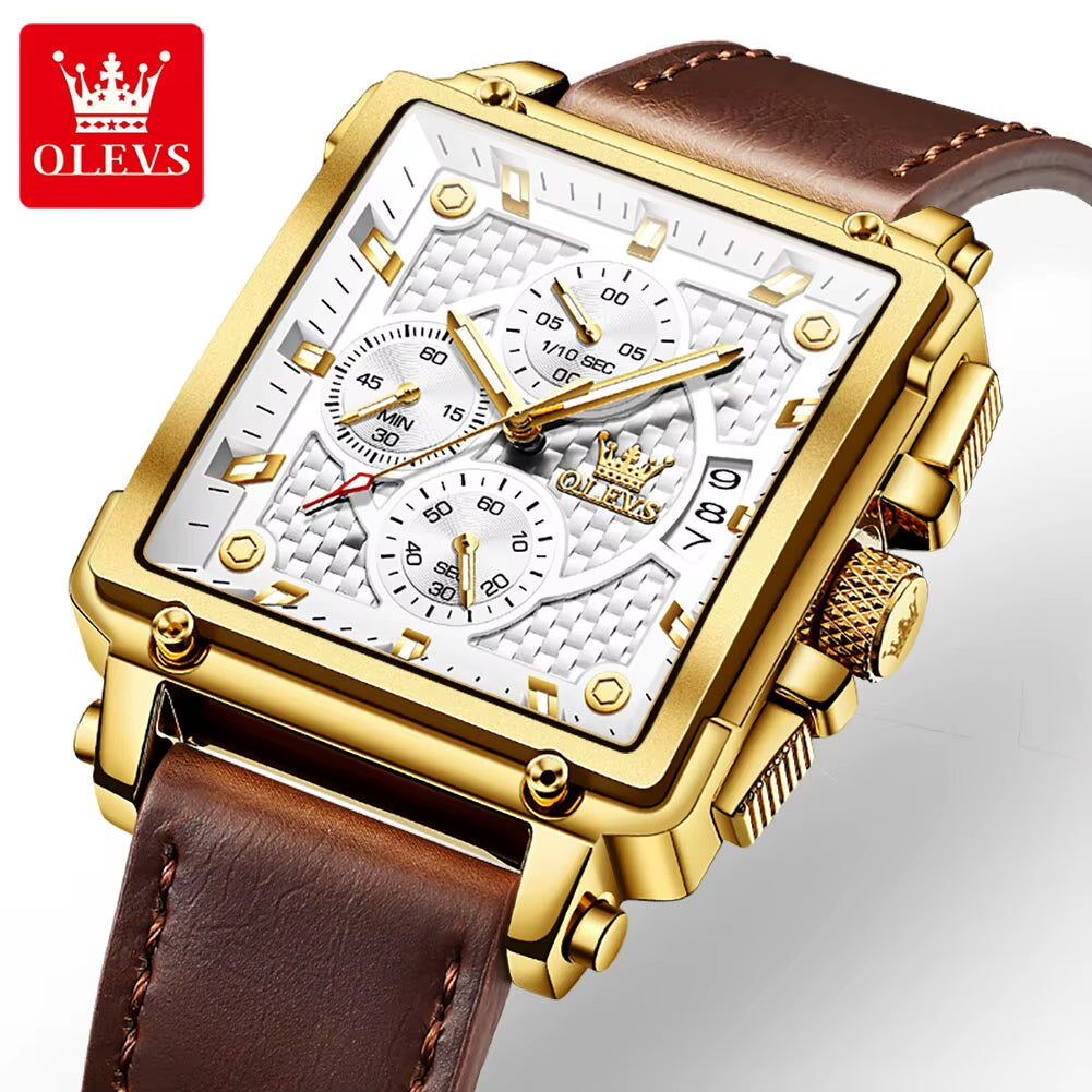 Top Brand Men'S Watches Luxury Square Quartz Wrist Watch Original Waterproof Luminous Chronograph Watch for Men Relogio