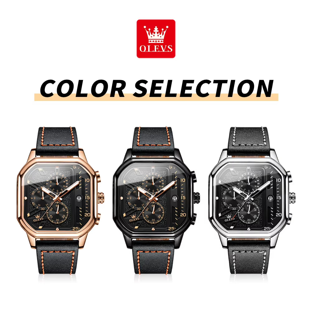 9950 Trend Brand Original Men'S Watches Square Waterproof Chronograph Quartz Watch Luminous Leather Strap Male Wristwatch